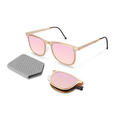 Lennox Folding Sunglass 8002 Brush Gold / Pink Mirror