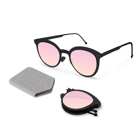 Jane Folding Sunglass 8106 Matte Black / Pink Mirror